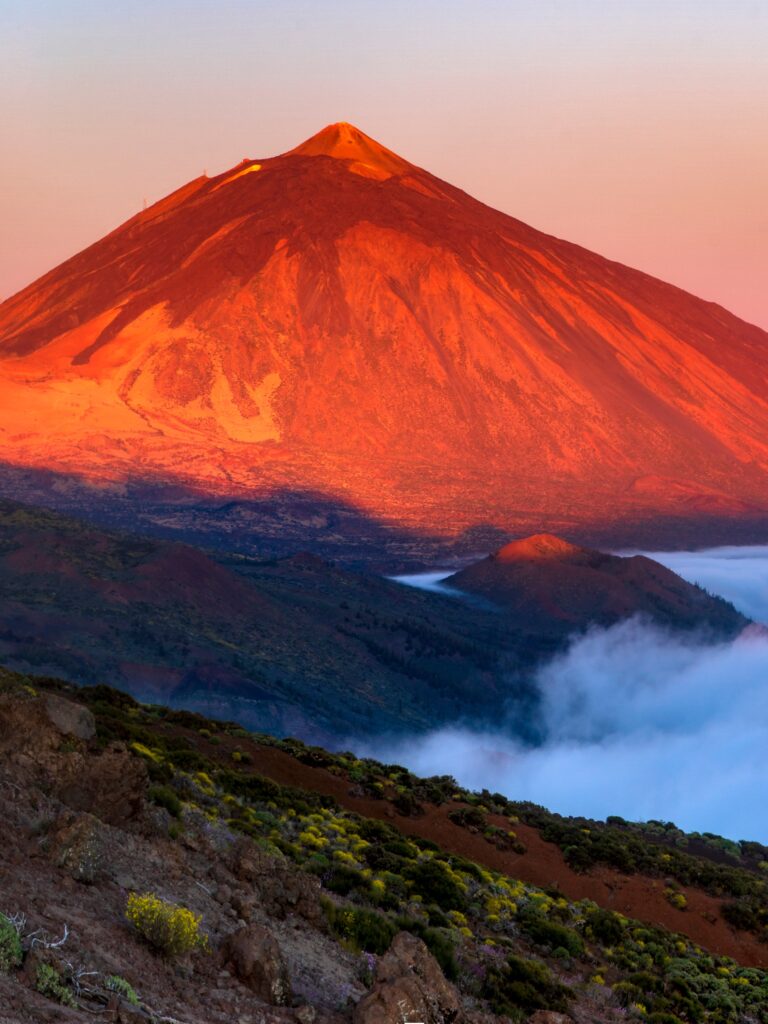 Teide volcano in Tenerife in the light of the rising sun.
